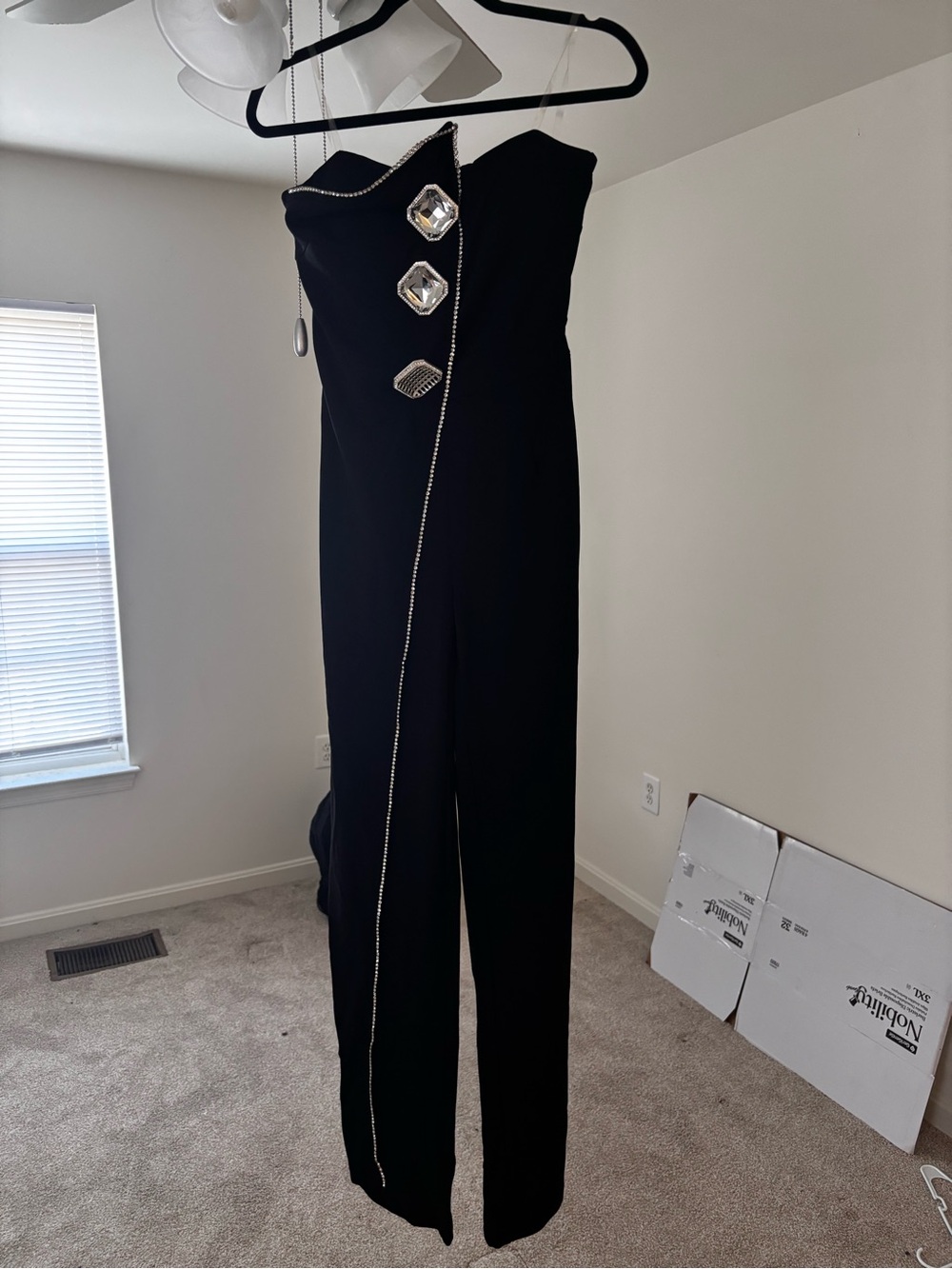 Strapless Black Jumpsuit with Crystal Trim